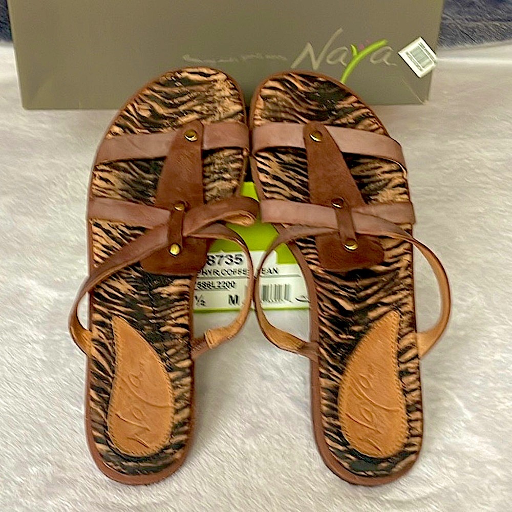 Naya Zephyr Leather Sandals Women 8.5 Brown Comfort Cushioned Footbed